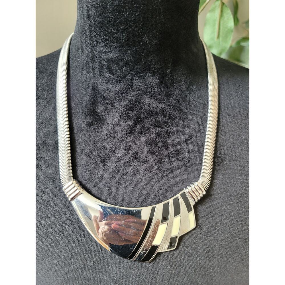 Chico's Silver-Tone Geometric Statement Collar Ne… - image 1